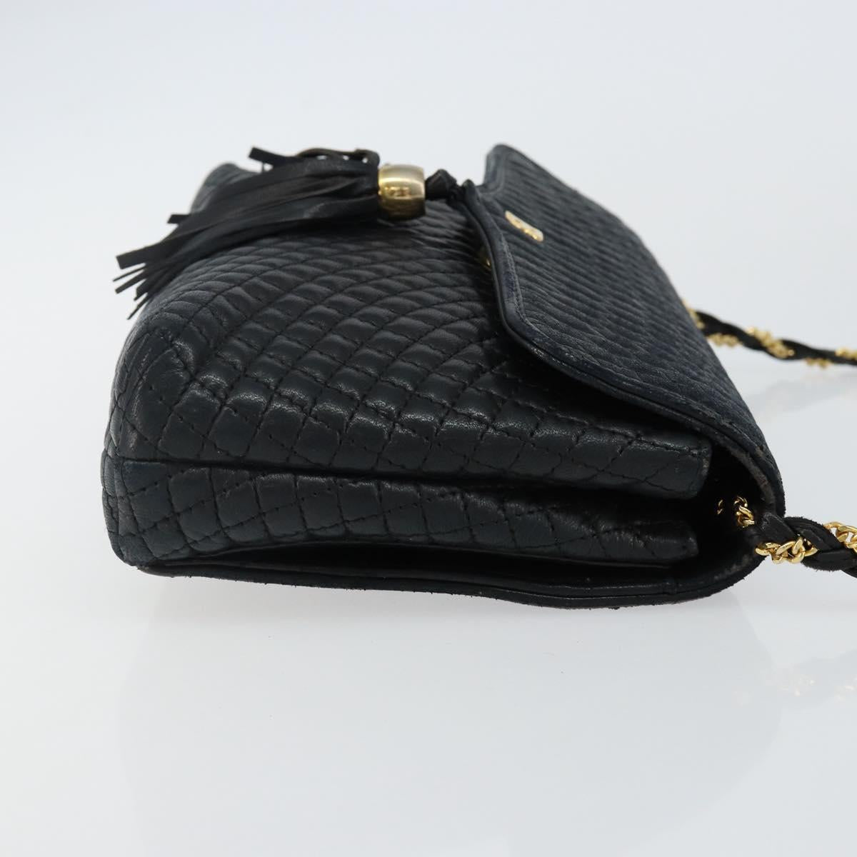 BALLY Chain Shoulder Bag Leather Black Gold Auth am9112