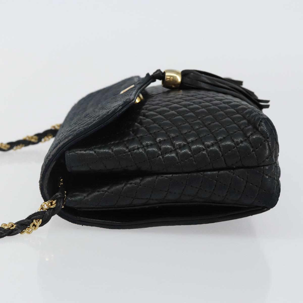 BALLY Chain Shoulder Bag Leather Black Gold Auth am9112