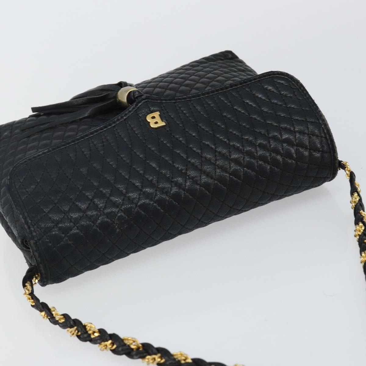 BALLY Chain Shoulder Bag Leather Black Gold Auth am9112
