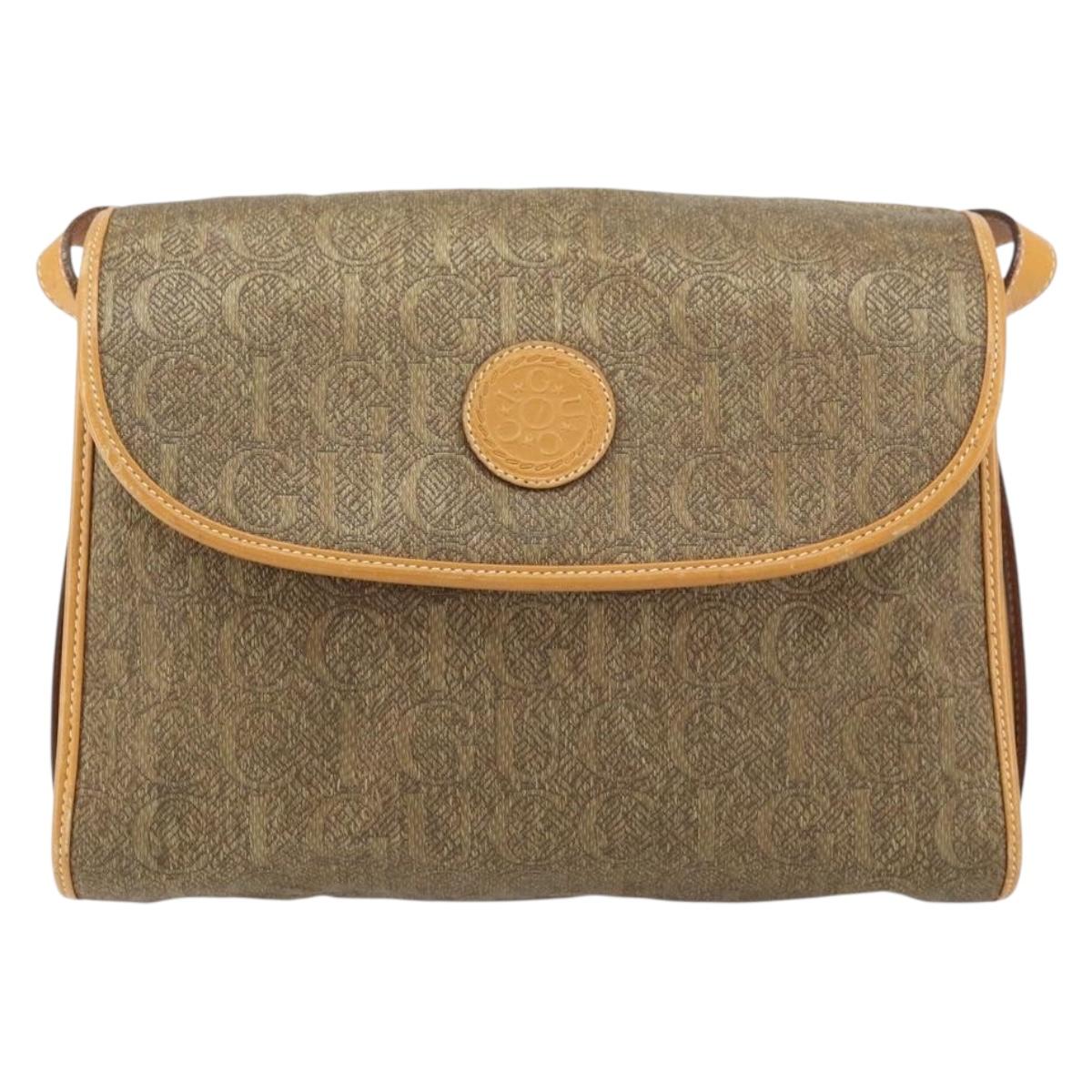 GUCCI Shoulder Bag Leather Beige Gold 001 14 0712 Auth am9113