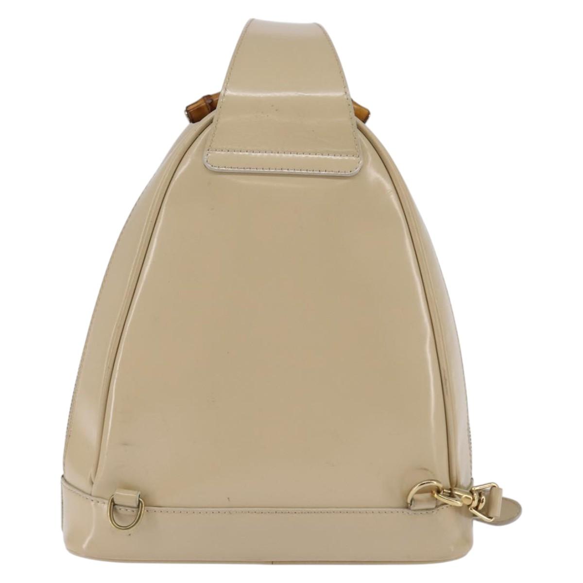 GUCCI Bamboo Body Bag Patent leather Beige Gold 007 2113 0127 Auth am9114