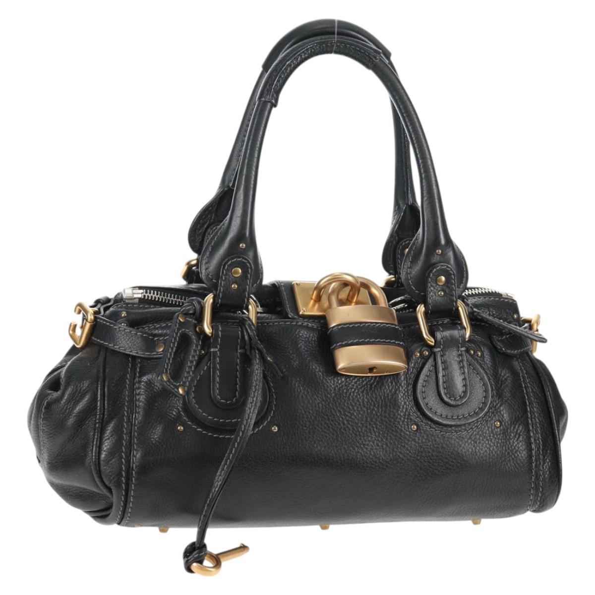 Chloe Paddington Hand Bag Leather Dark Brown Silver gold Auth am9115V
