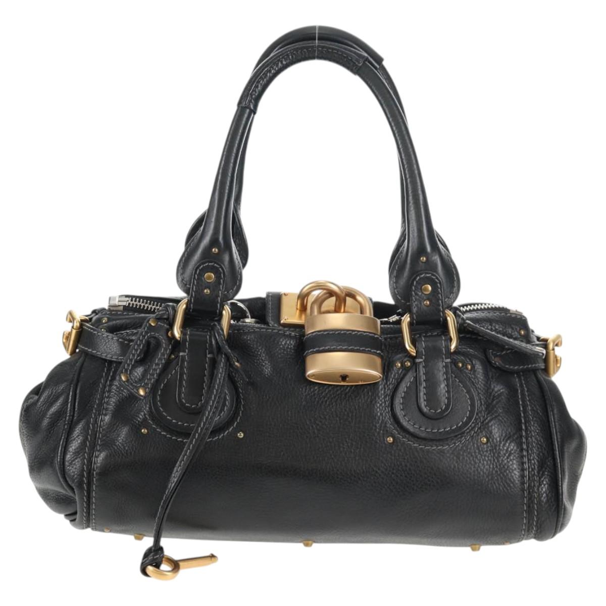Chloe Paddington Hand Bag Leather Dark Brown Silver gold Auth am9115V