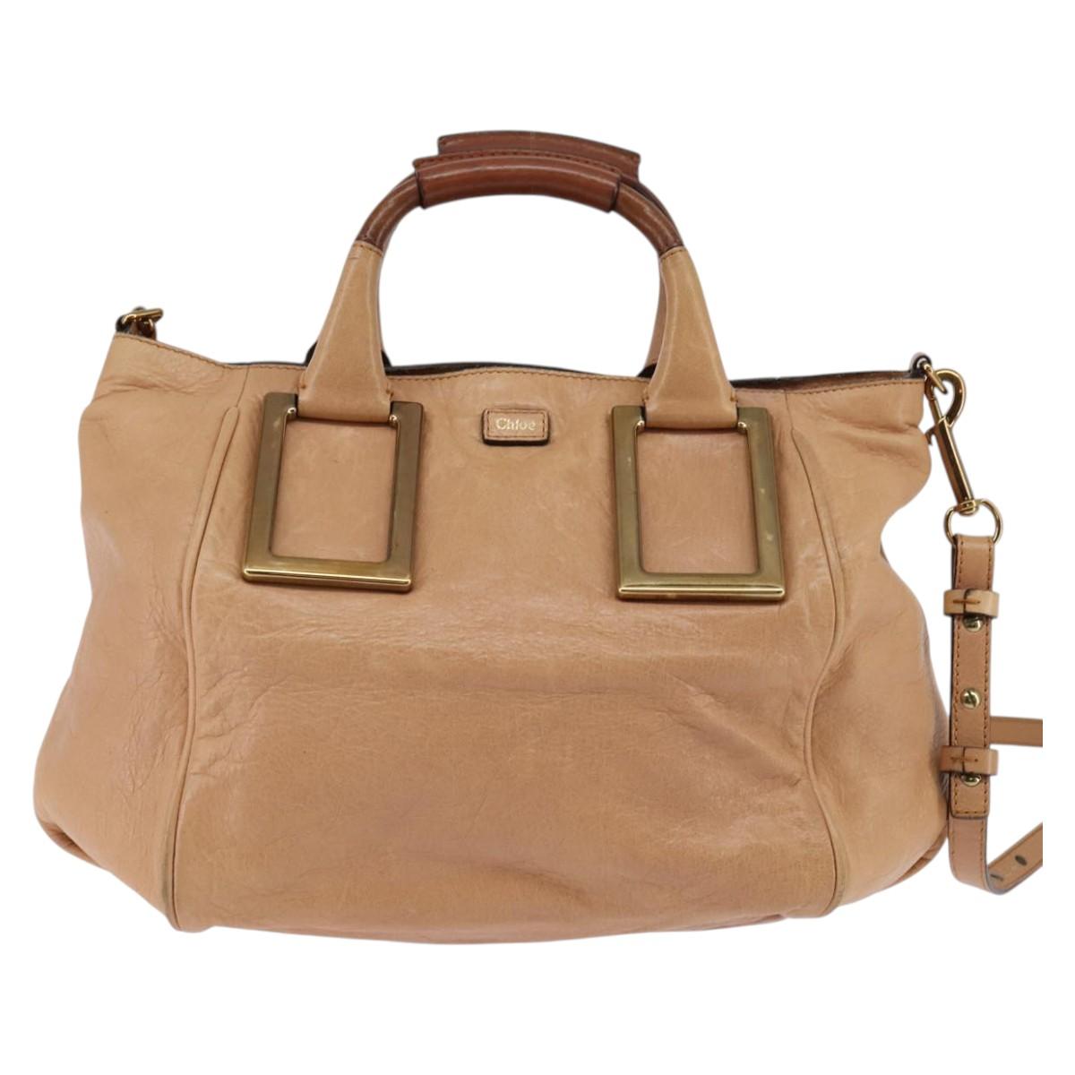 Chloe Etel Hand Bag Leather 2way Beige Gold Auth am9116