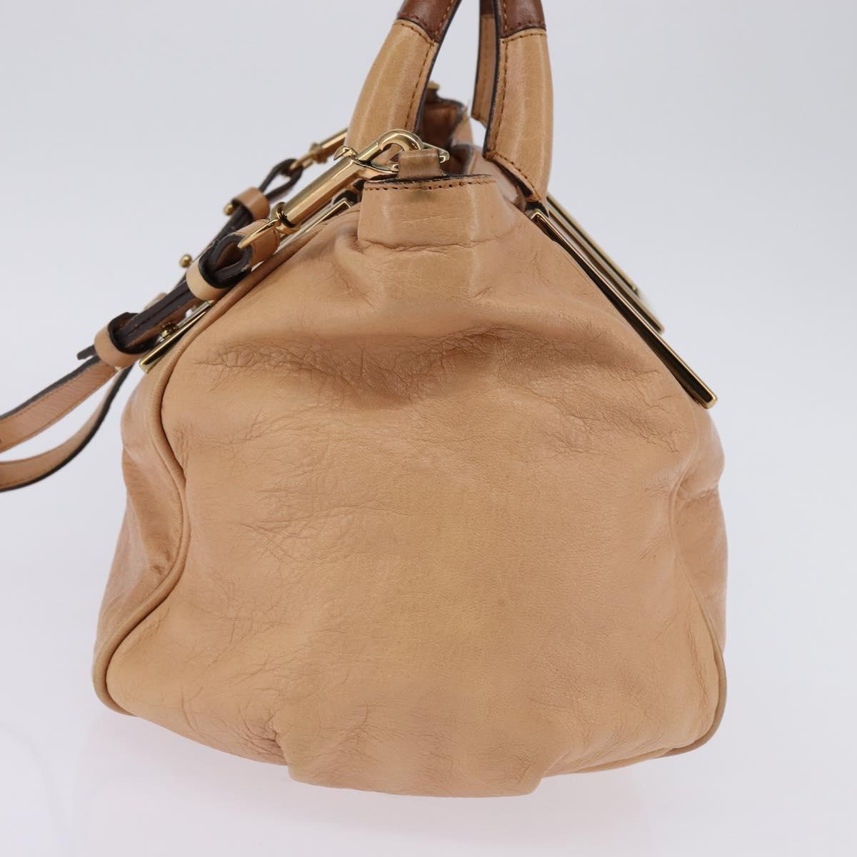 Chloe Etel Hand Bag Leather 2way Beige Gold Auth am9116