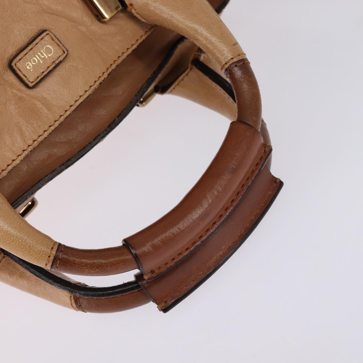 Chloe Etel Hand Bag Leather 2way Beige Gold Auth am9116