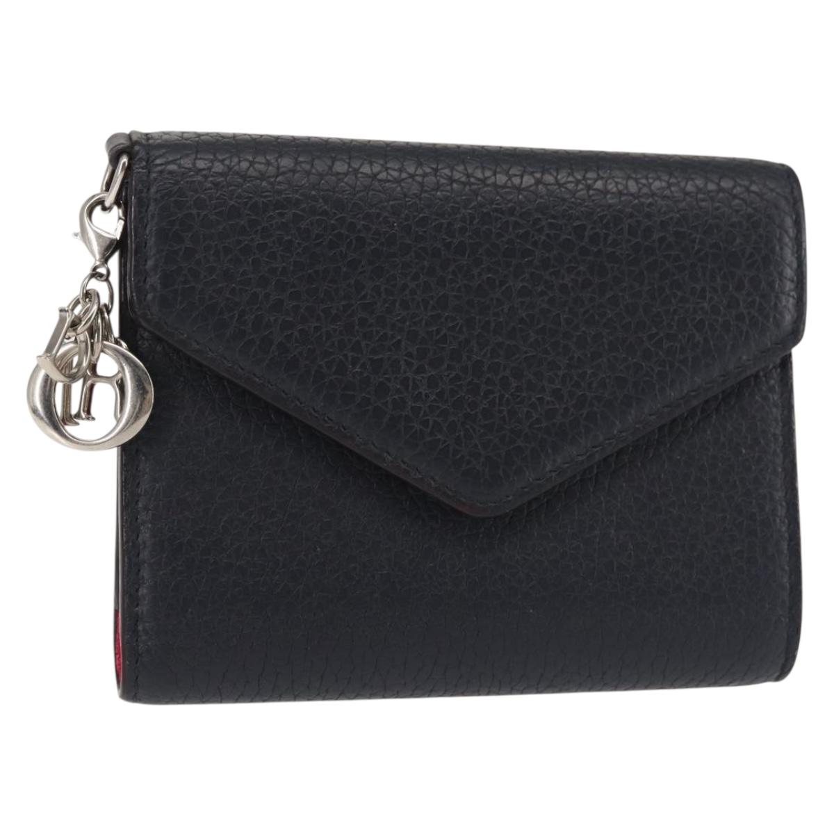 Christian Dior Bifold Wallet Leather Navy Auth am9127