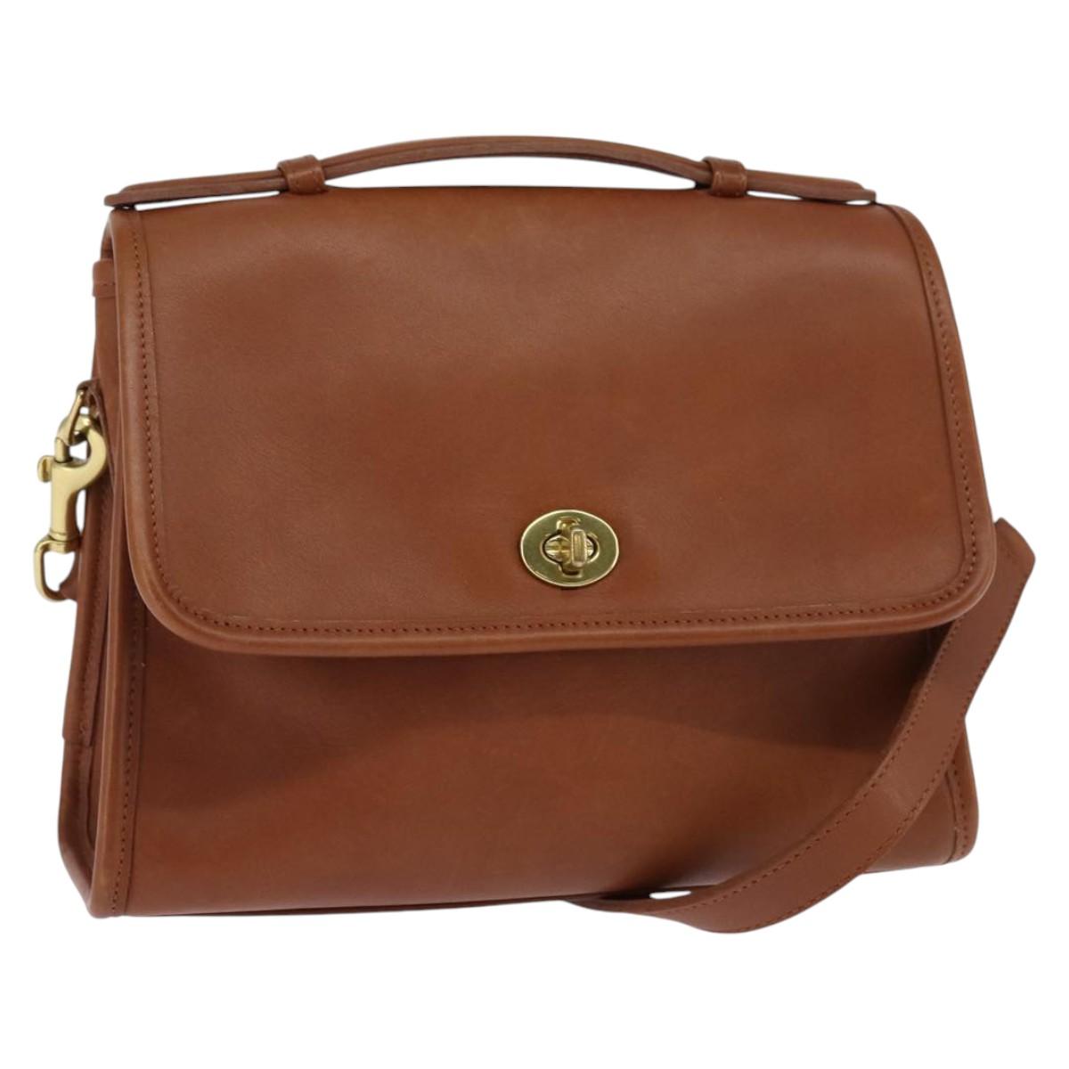 Coach Hand Bag Leather 2way Brown Gold Auth am9144
