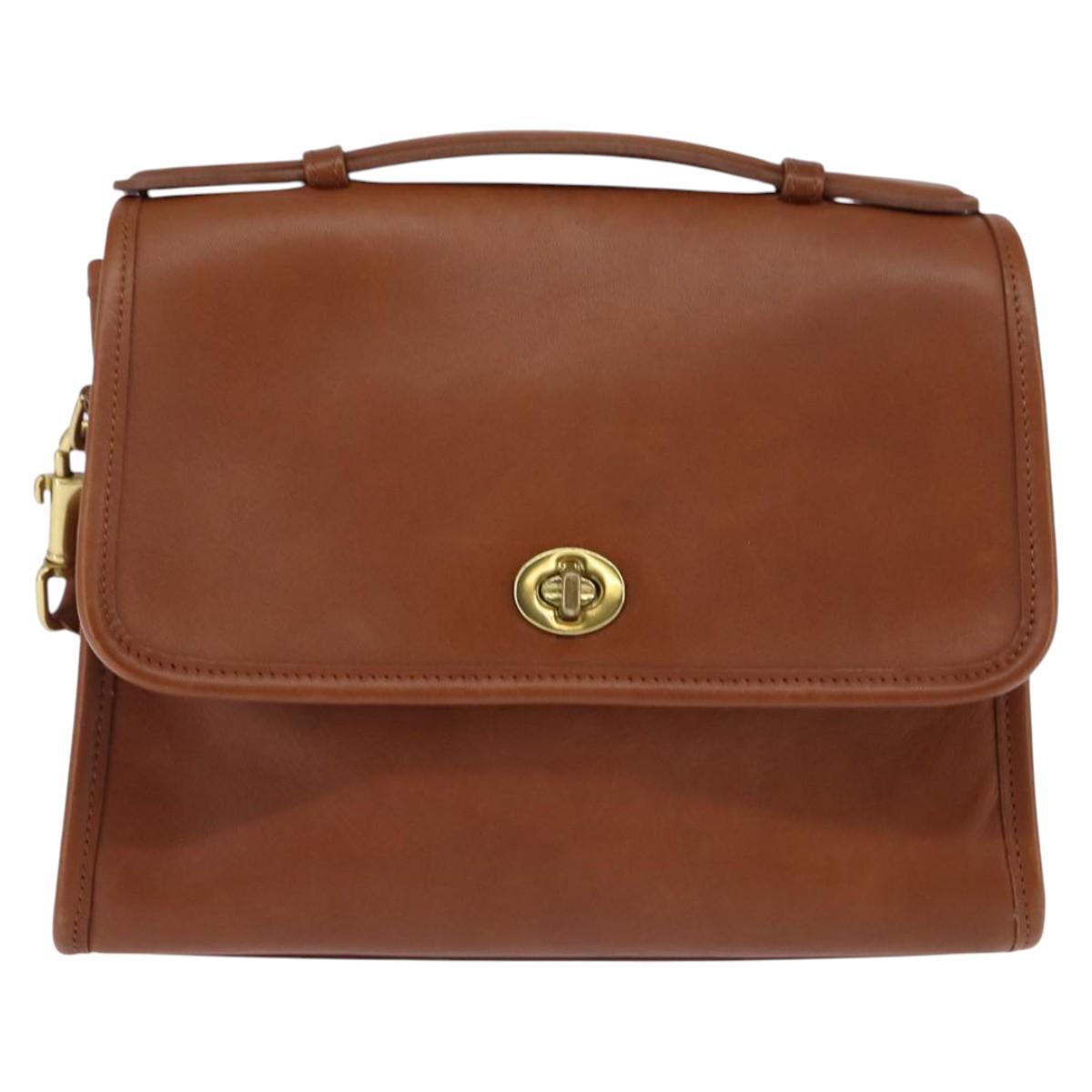 Coach Hand Bag Leather 2way Brown Gold Auth am9144