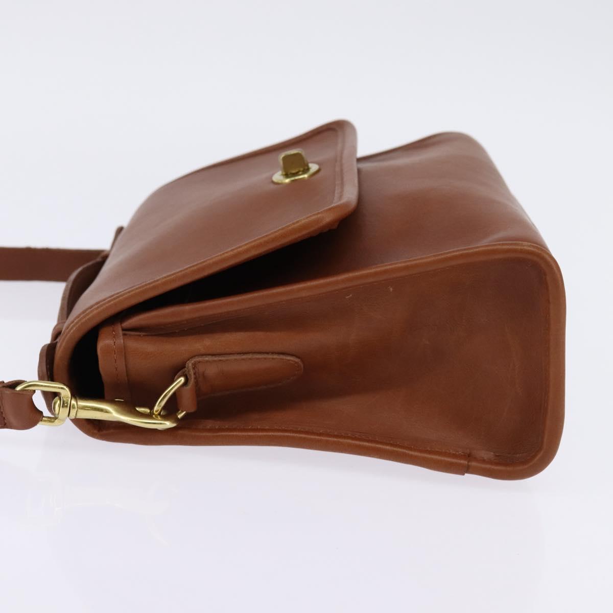 Coach Hand Bag Leather 2way Brown Gold Auth am9144