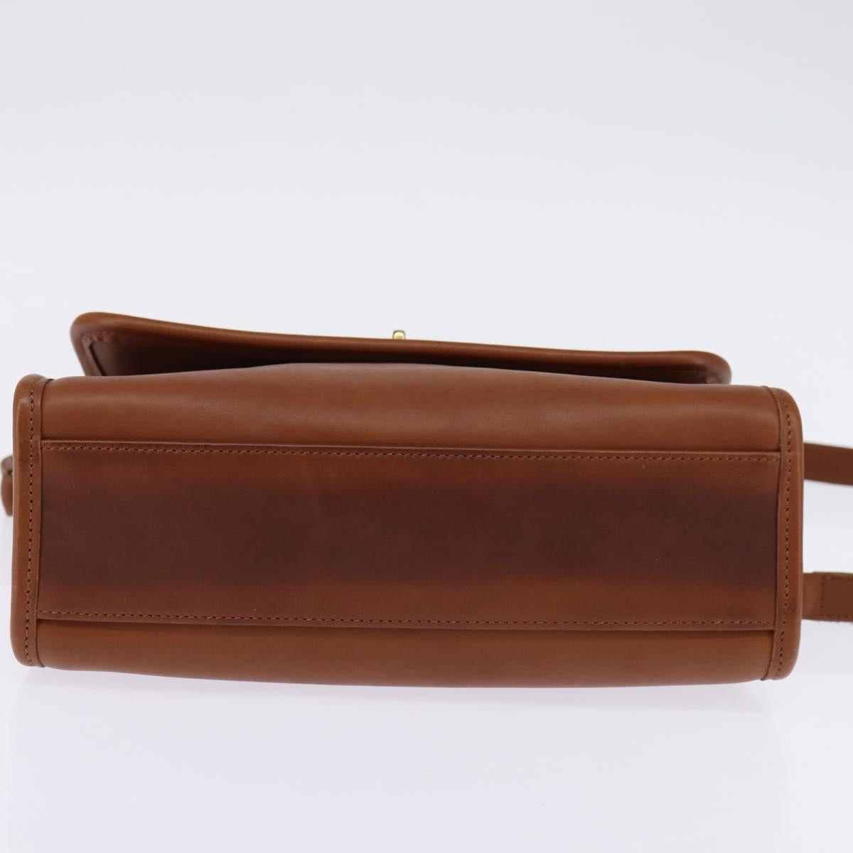 Coach Hand Bag Leather 2way Brown Gold Auth am9144