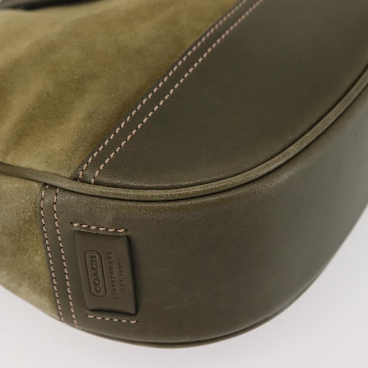 Coach Shoulder Bag Suede Leather Khaki Silver Auth am9145