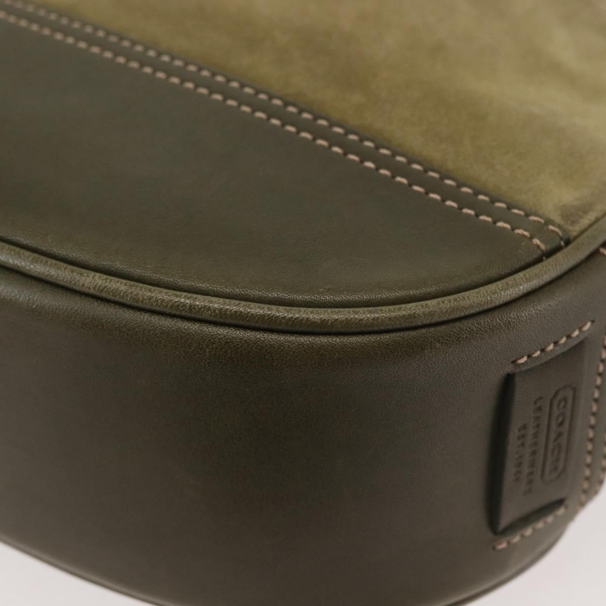 Coach Shoulder Bag Suede Leather Khaki Silver Auth am9145