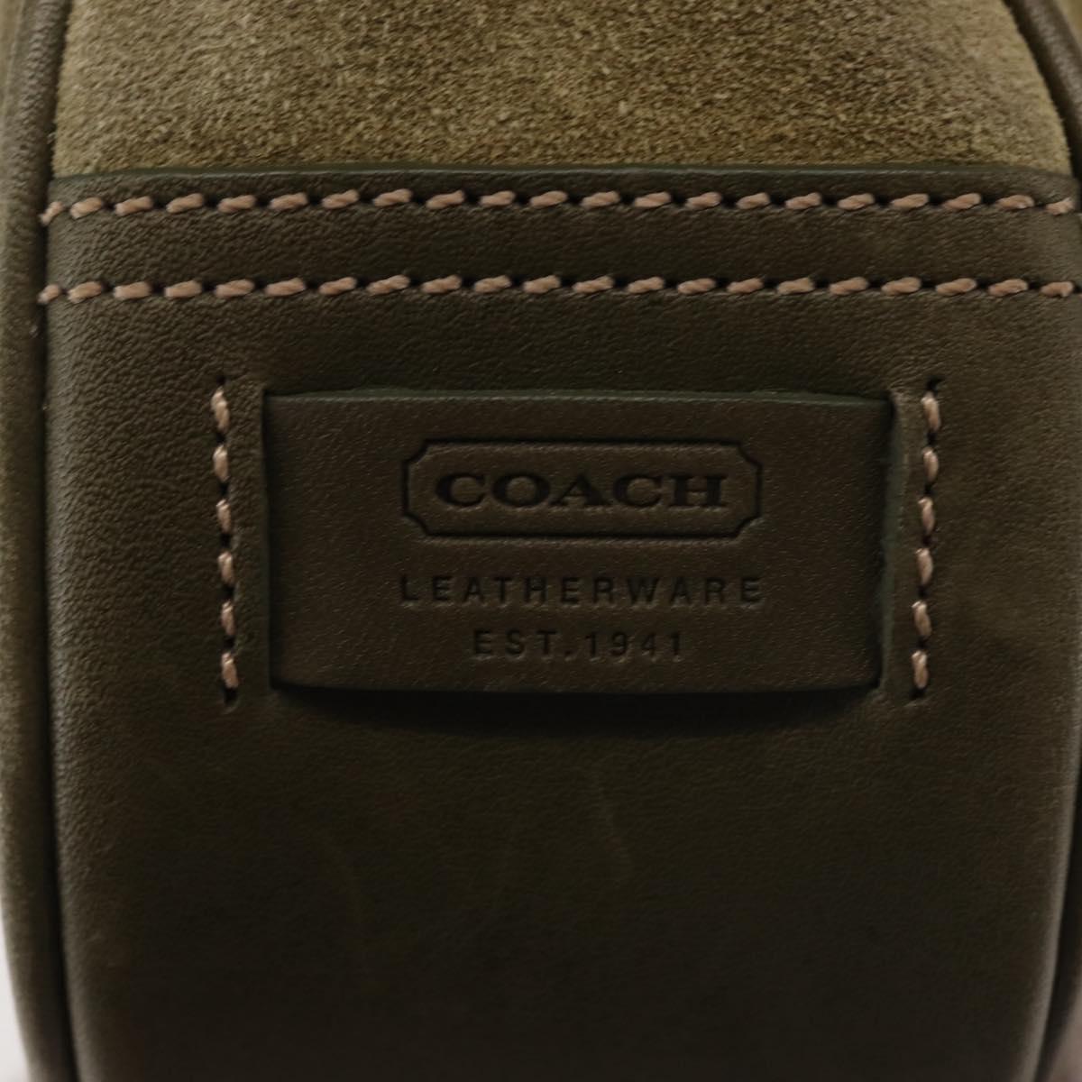 Coach Shoulder Bag Suede Leather Khaki Silver Auth am9145