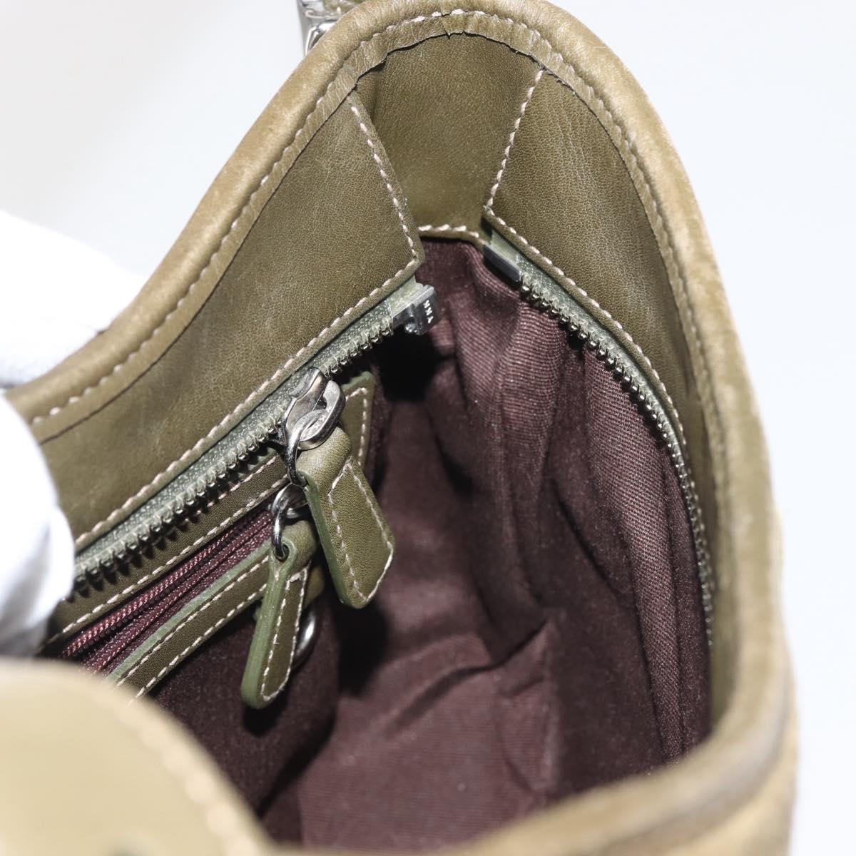 Coach Shoulder Bag Suede Leather Khaki Silver Auth am9145