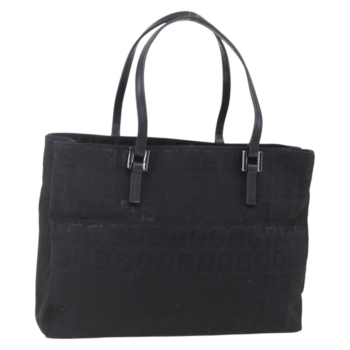 FENDI Zucchino Canvas Hand Bag Black Silver Auth am9157