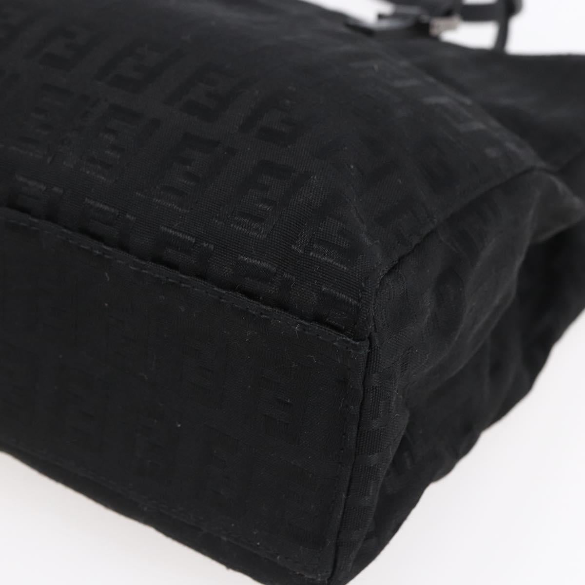 FENDI Zucchino Canvas Hand Bag Black Silver Auth am9157