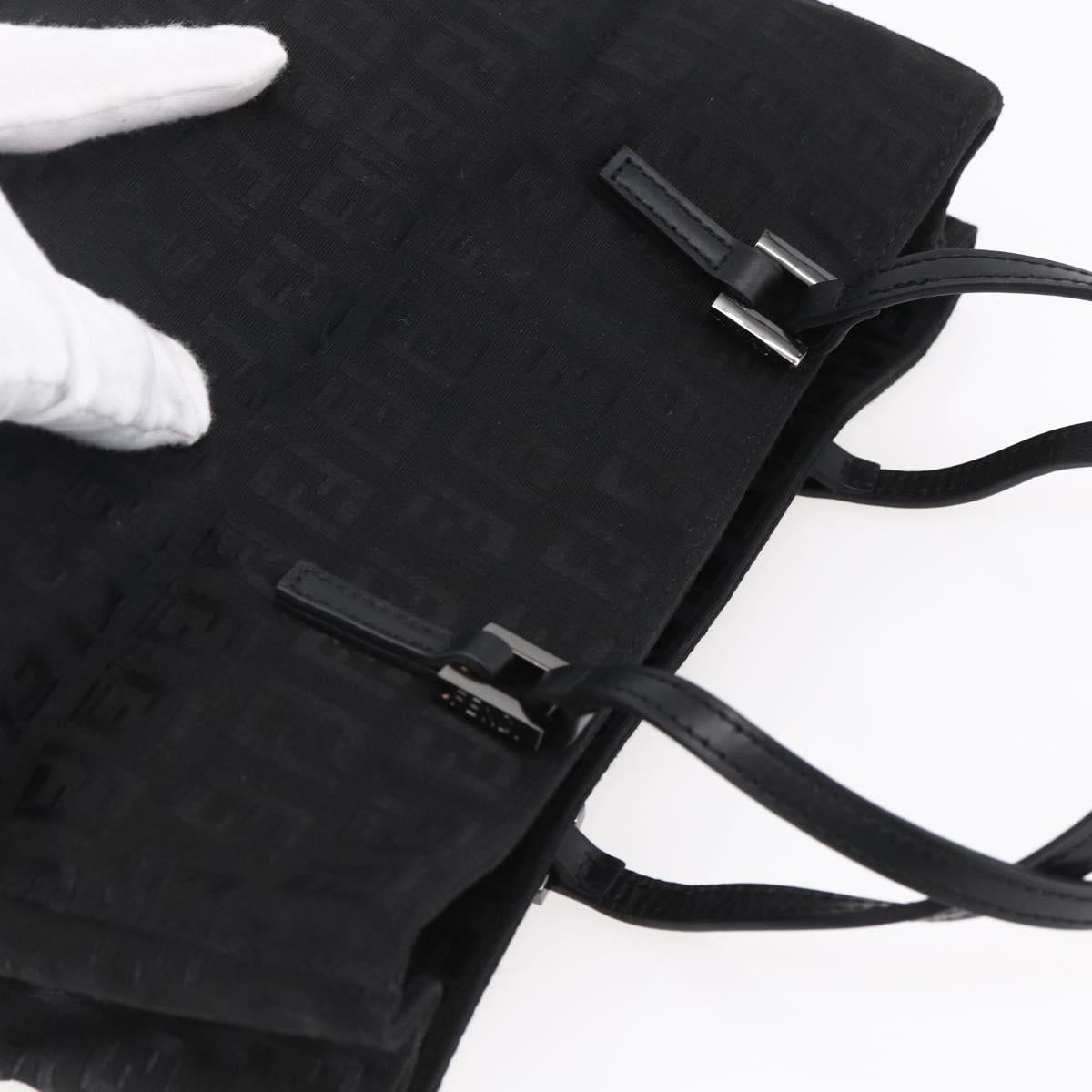 FENDI Zucchino Canvas Hand Bag Black Silver Auth am9157