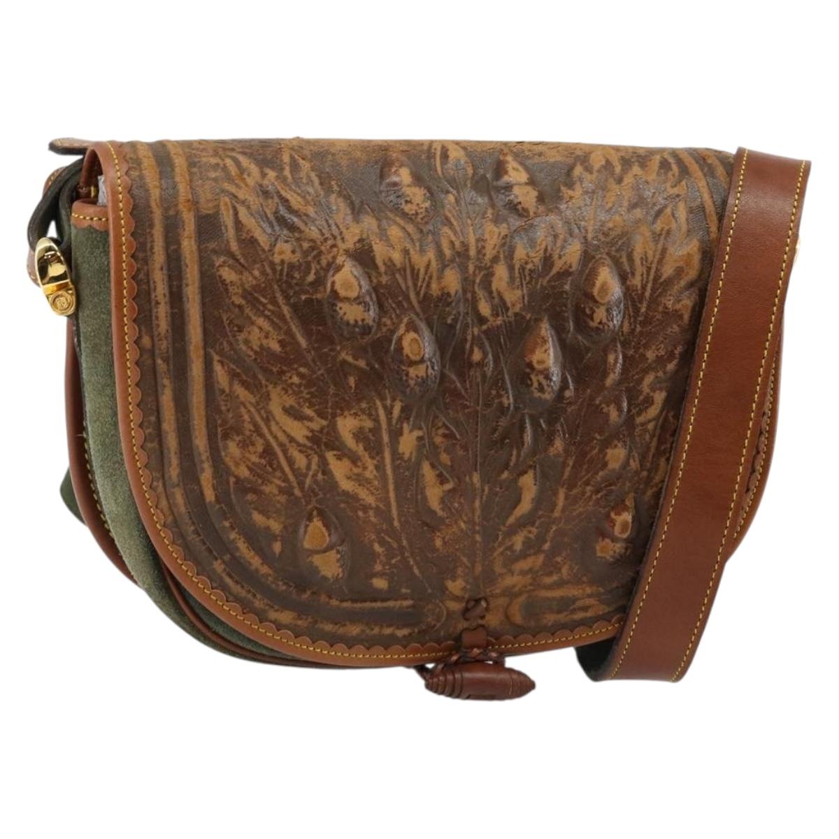 LOEWE Shoulder Bag Leather Brown Gold Auth am9169