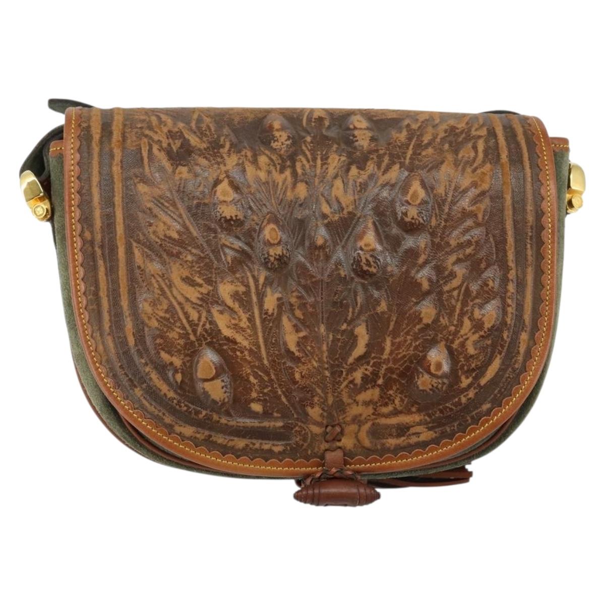 LOEWE Shoulder Bag Leather Brown Gold Auth am9169