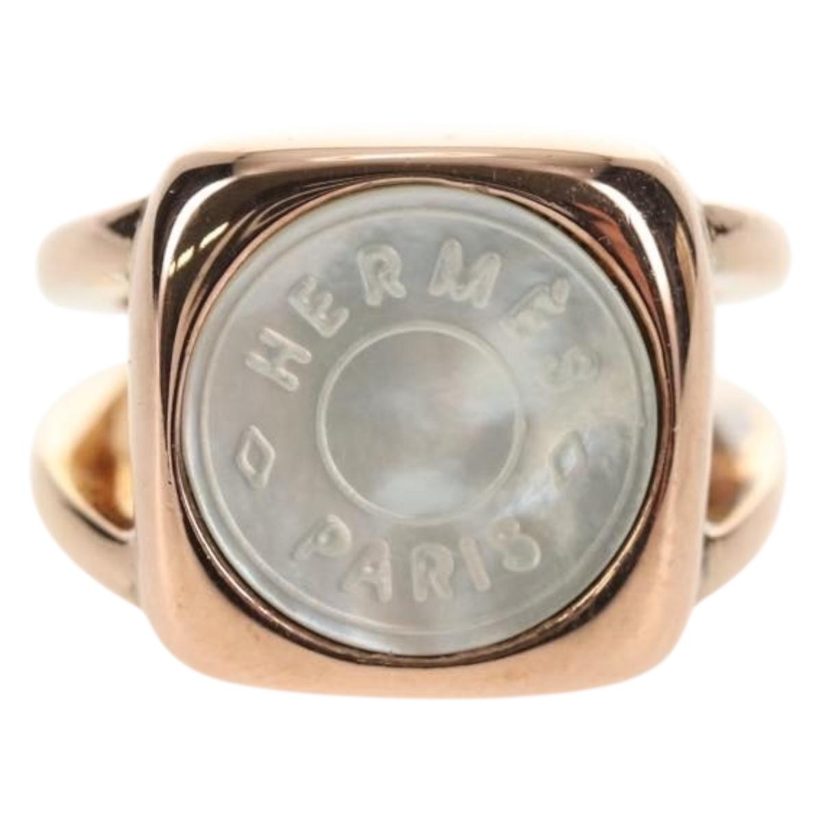 HERMES Corozo Ring metal Gold Auth am9175V
