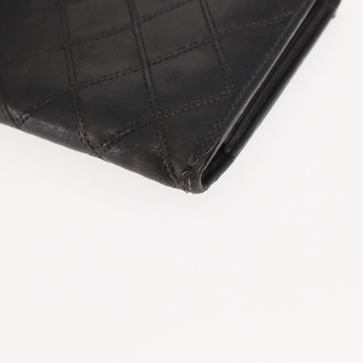 CHANEL Bicolore Long Wallet Lamb Skin Black Gold CC Auth am9177
