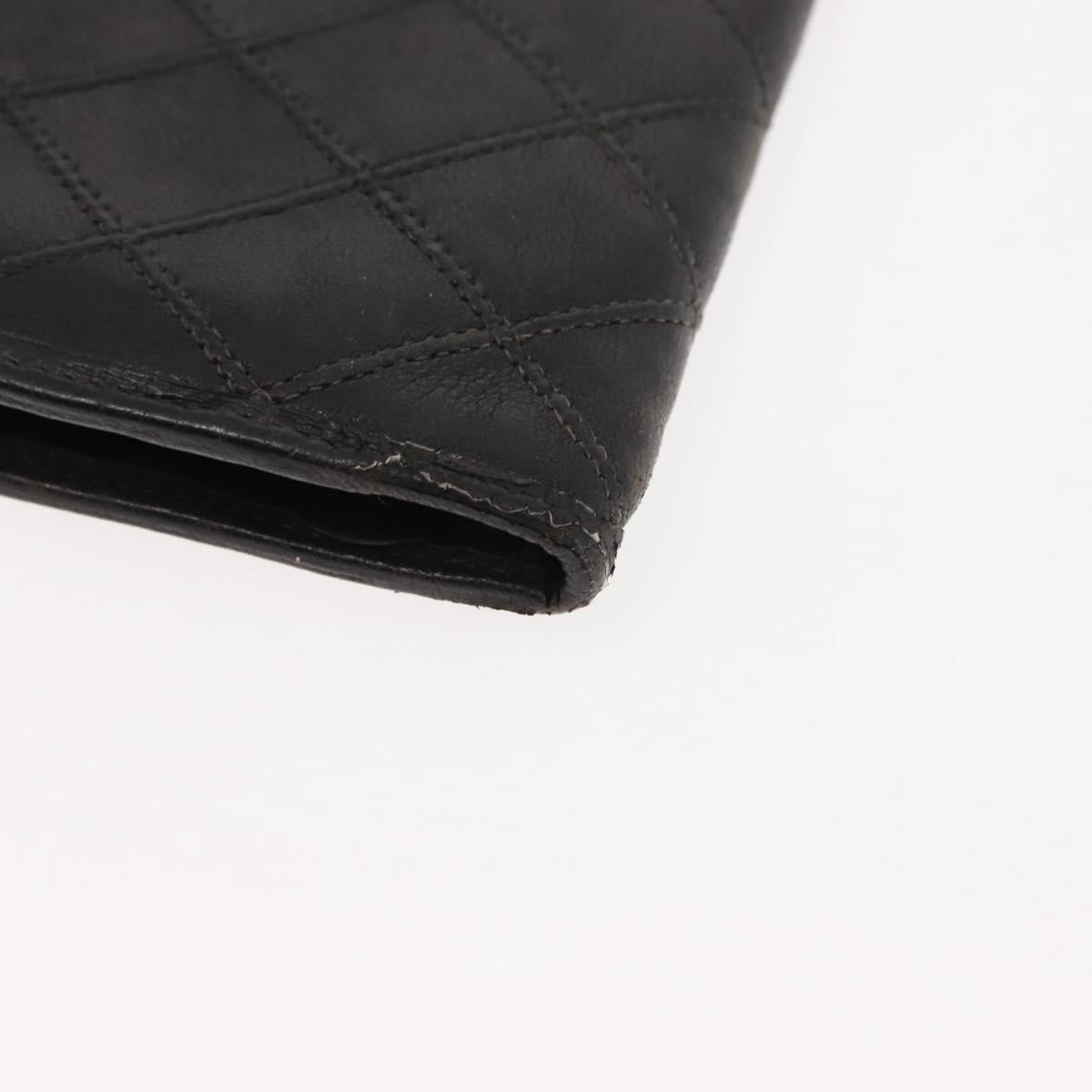 CHANEL Bicolore Long Wallet Lamb Skin Black Gold CC Auth am9177