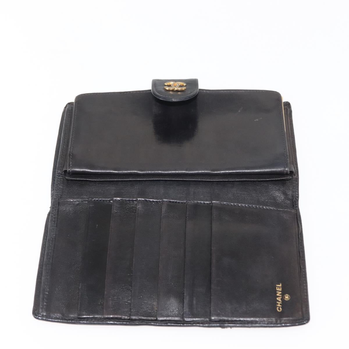 CHANEL Bicolore Long Wallet Lamb Skin Black Gold CC Auth am9177
