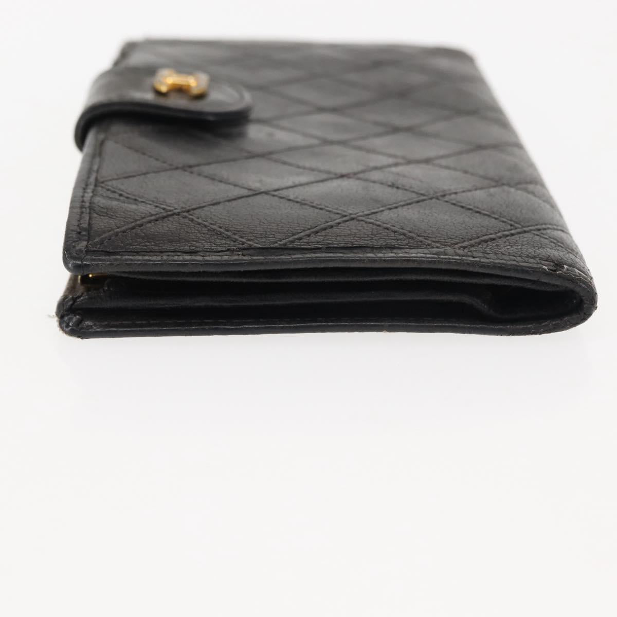 CHANEL Bicolore Long Wallet Lamb Skin Black Gold CC Auth am9177