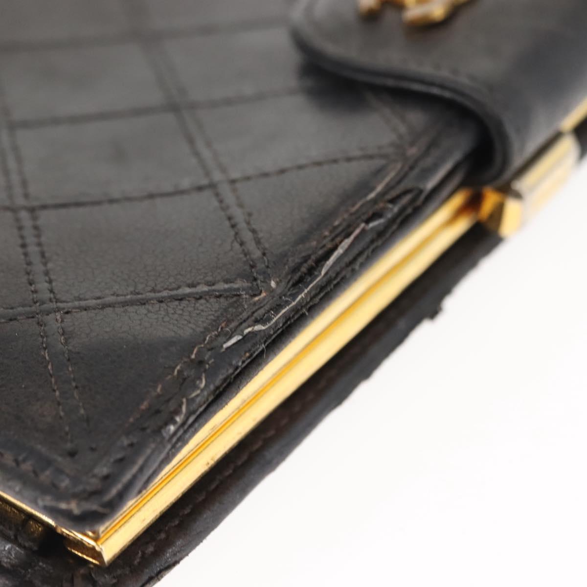 CHANEL Bicolore Long Wallet Lamb Skin Black Gold CC Auth am9177