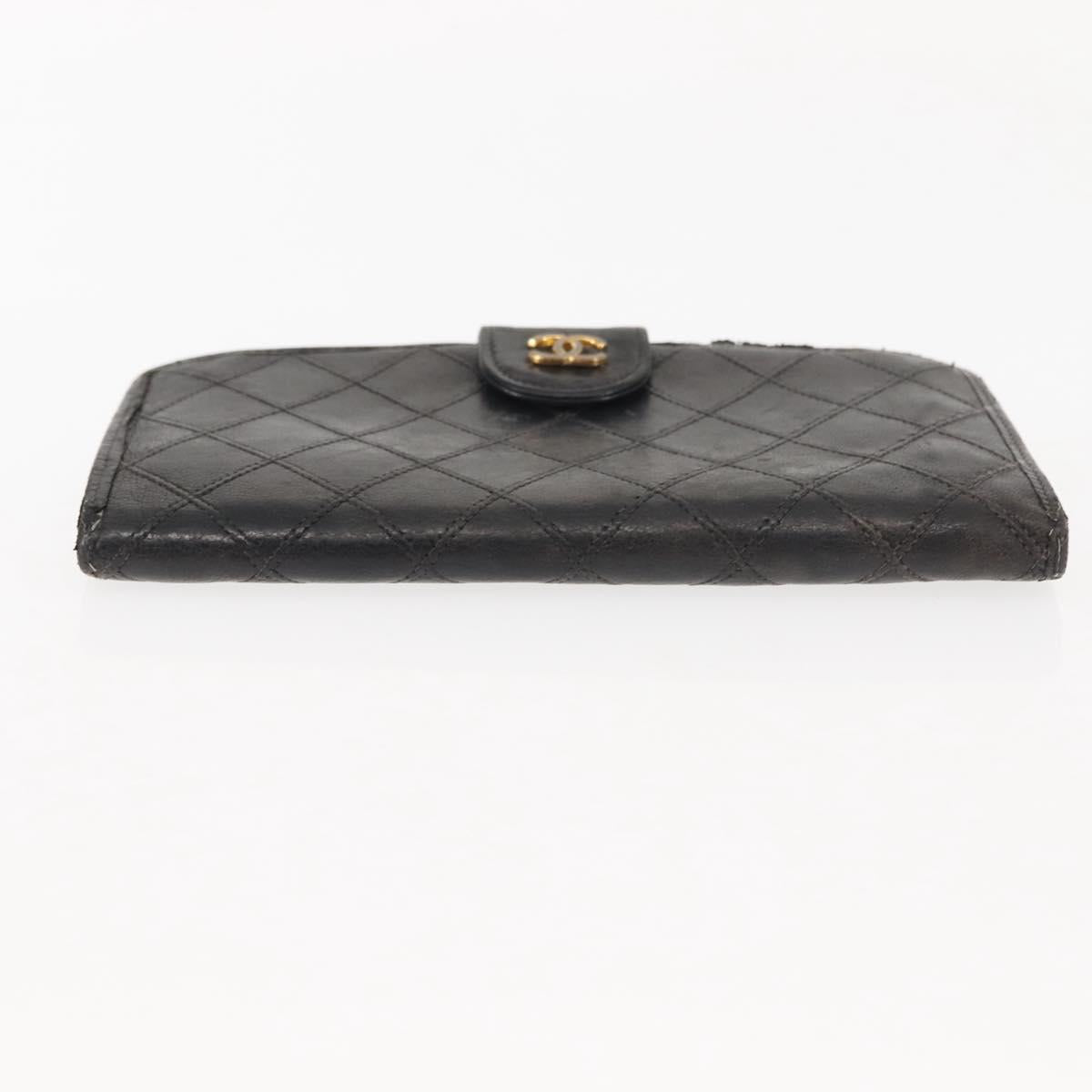 CHANEL Bicolore Long Wallet Lamb Skin Black Gold CC Auth am9177