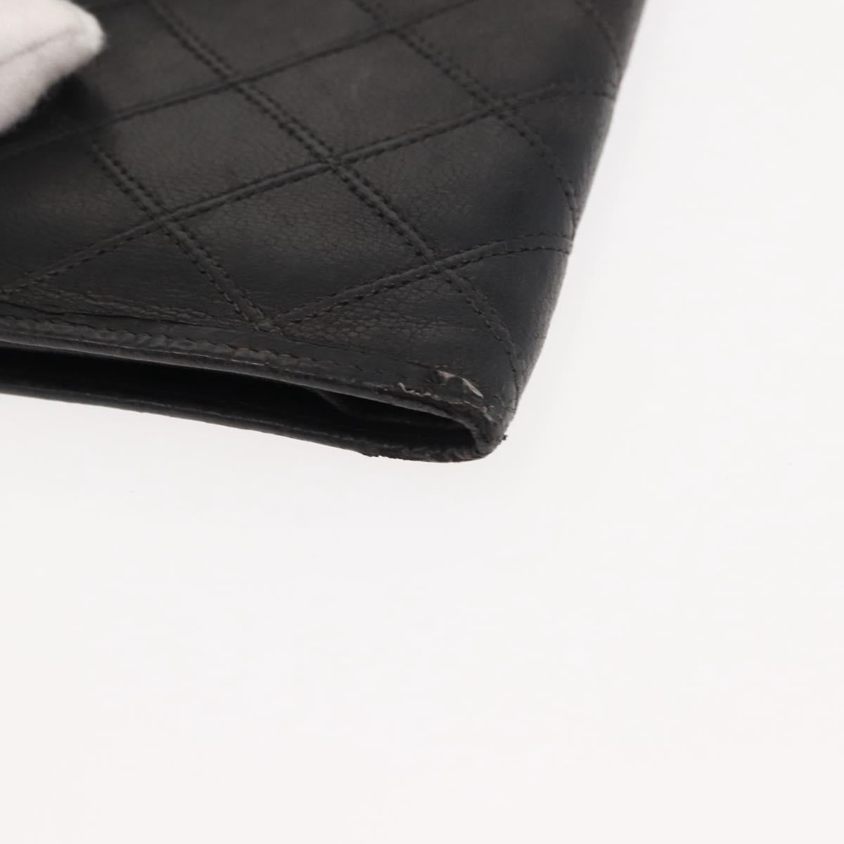 CHANEL Bicolore Long Wallet Lamb Skin Black Gold CC Auth am9177