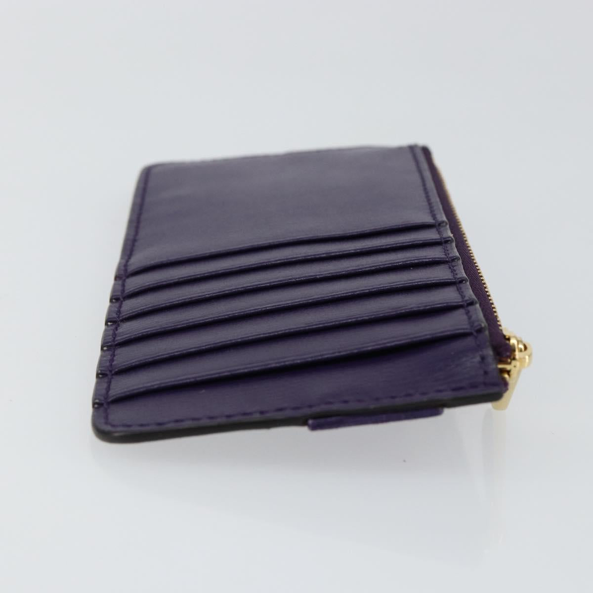 Salvatore Ferragamo Vala Card Case Leather Purple Gold Auth am9178