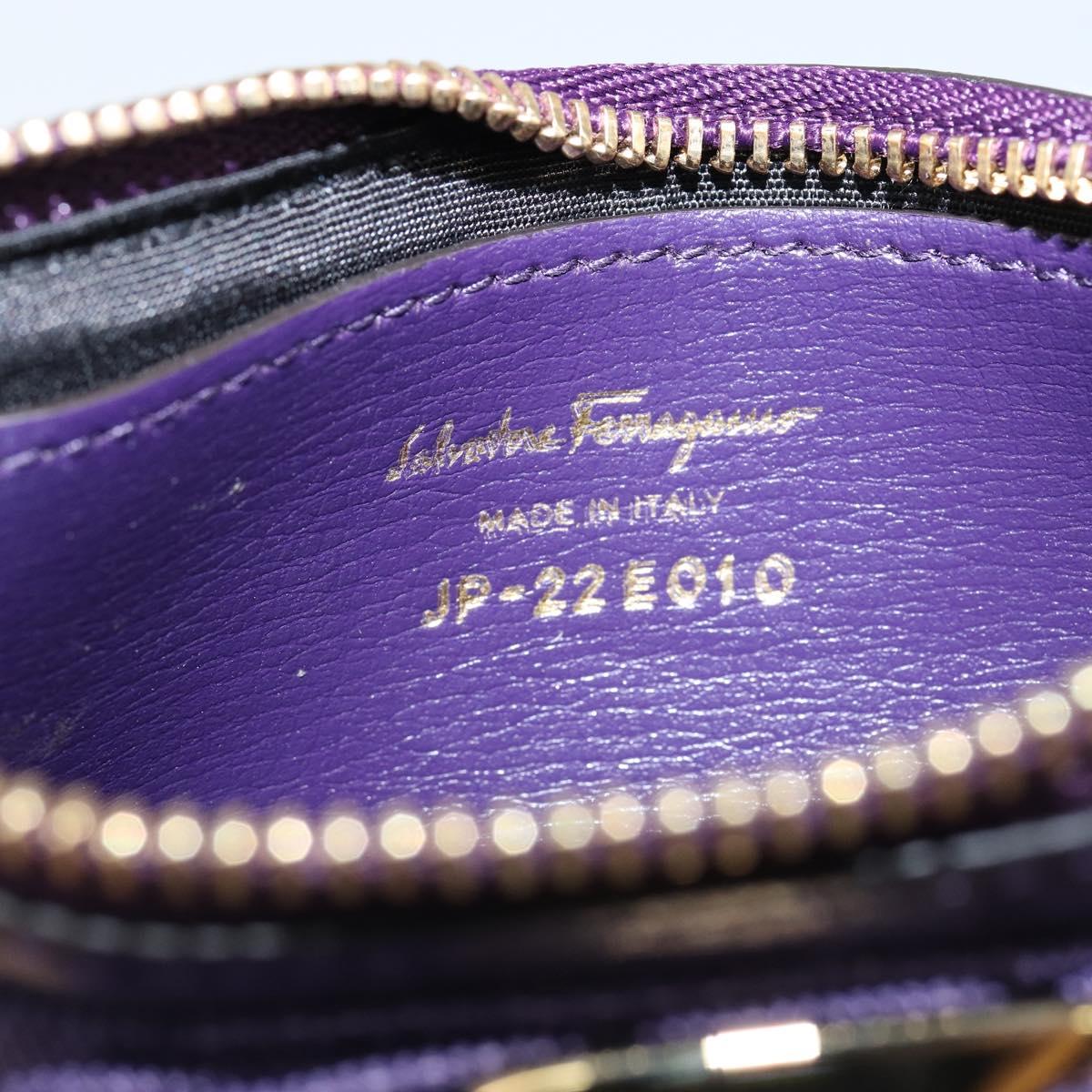 Salvatore Ferragamo Vala Card Case Leather Purple Gold Auth am9178