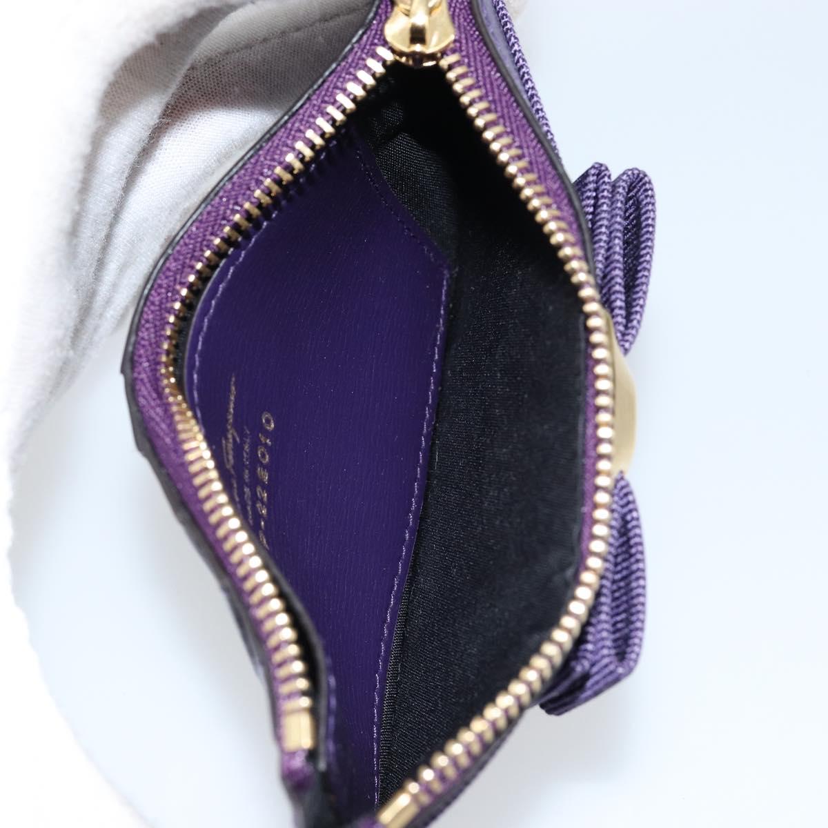 Salvatore Ferragamo Vala Card Case Leather Purple Gold Auth am9178
