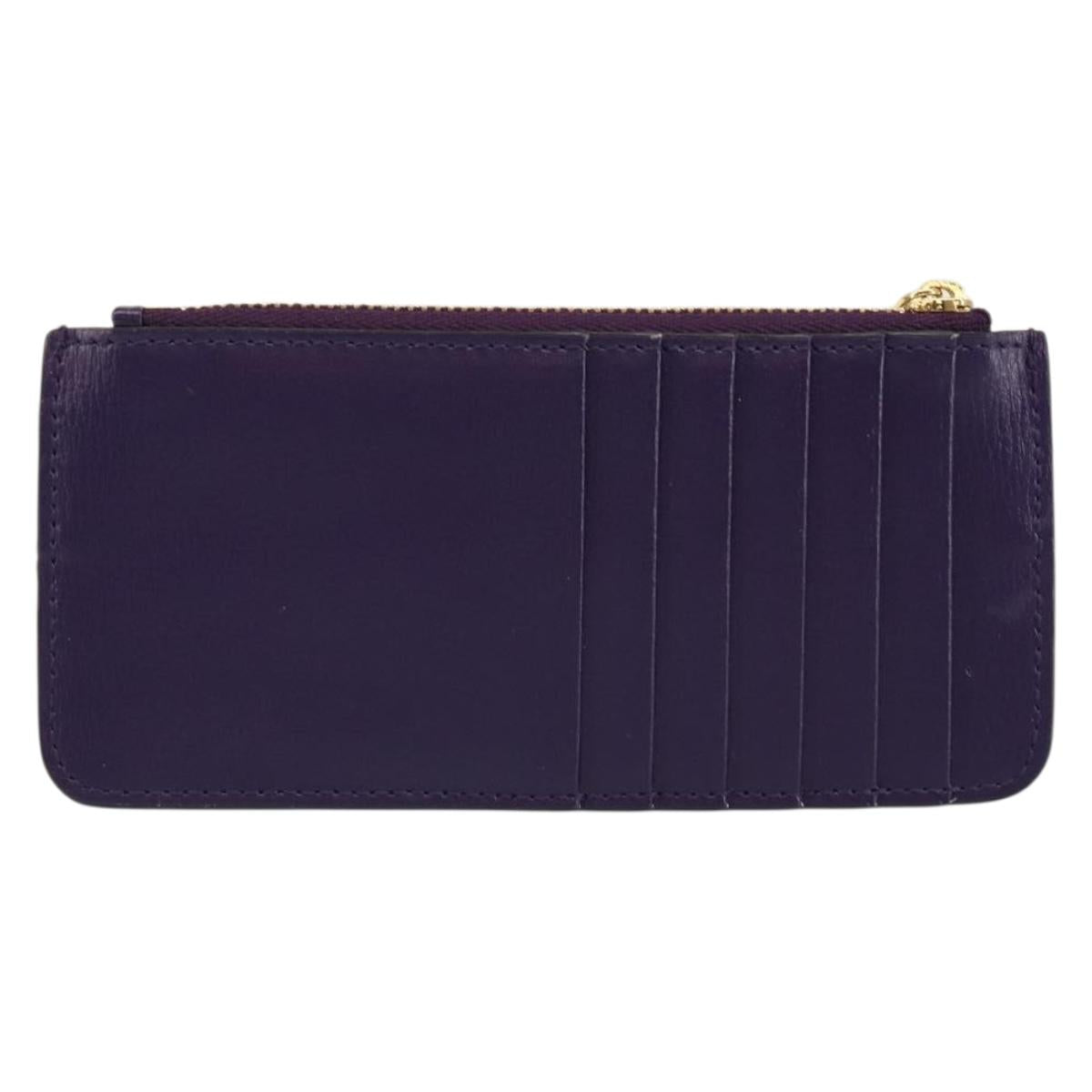 Salvatore Ferragamo Vala Card Case Leather Purple Gold Auth am9178