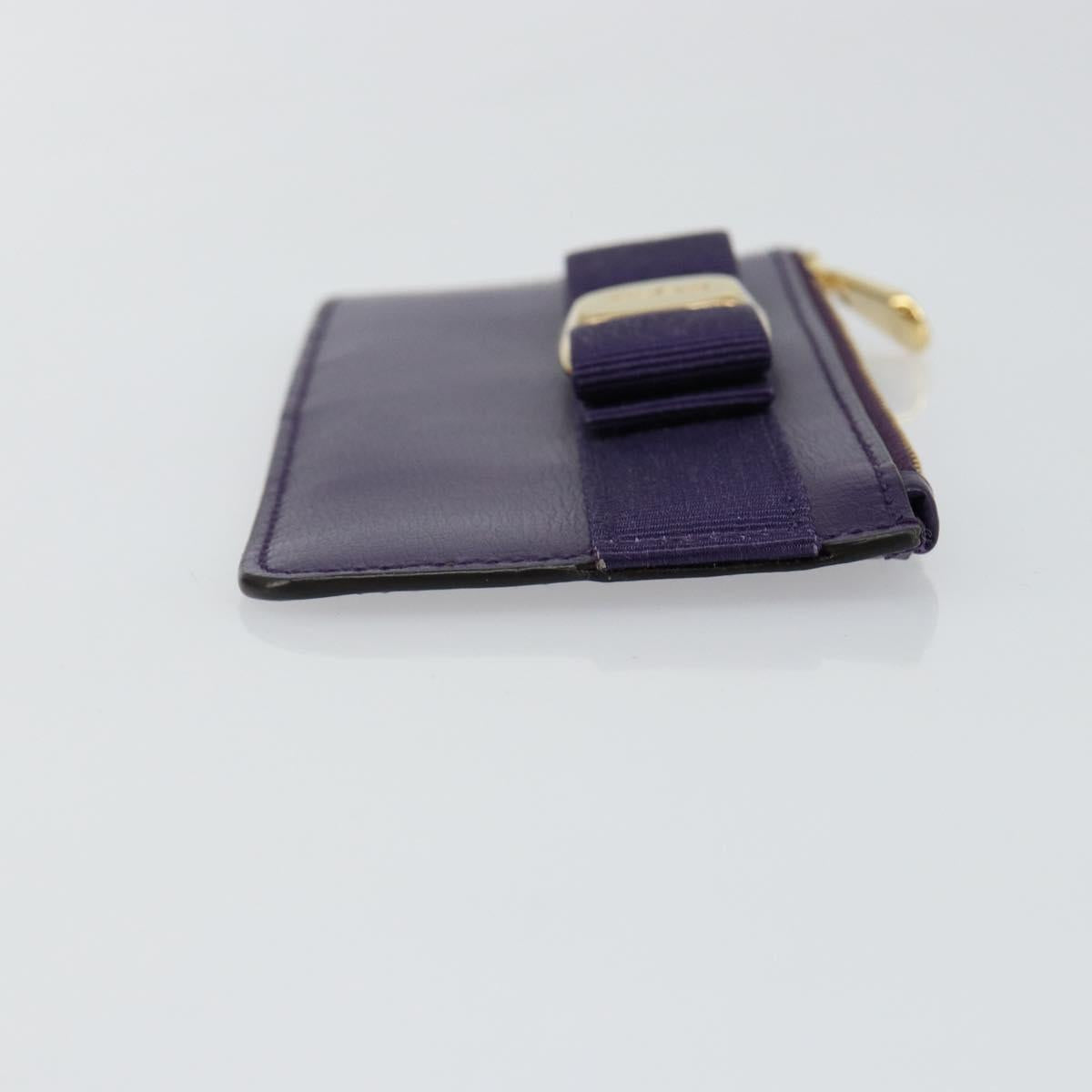 Salvatore Ferragamo Vala Card Case Leather Purple Gold Auth am9178