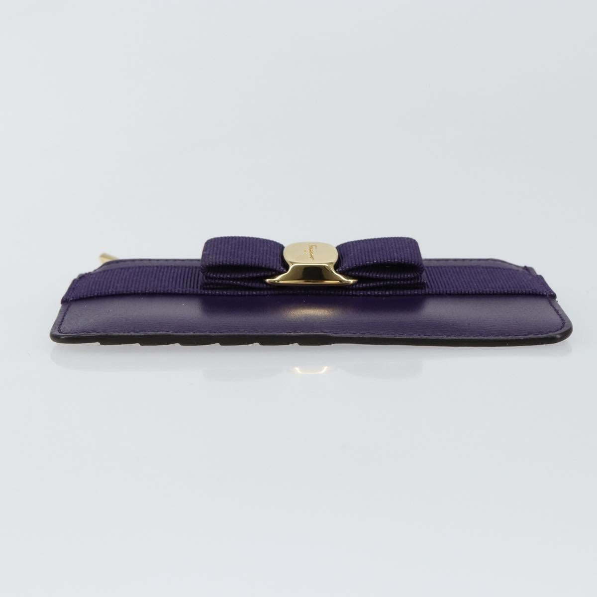 Salvatore Ferragamo Vala Card Case Leather Purple Gold Auth am9178