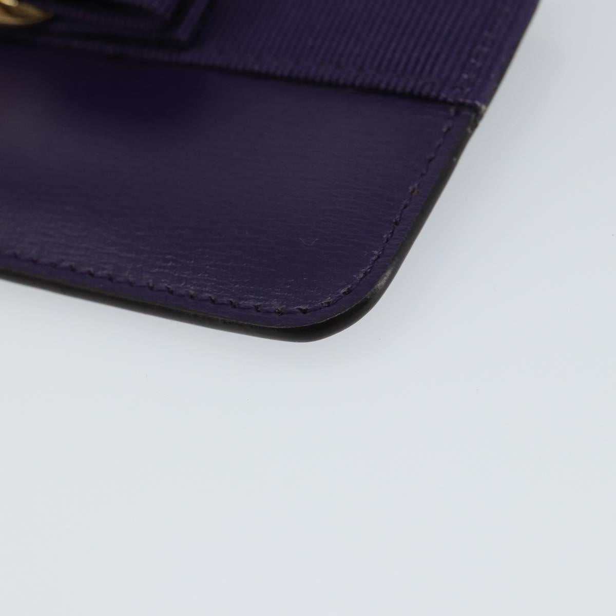 Salvatore Ferragamo Vala Card Case Leather Purple Gold Auth am9178
