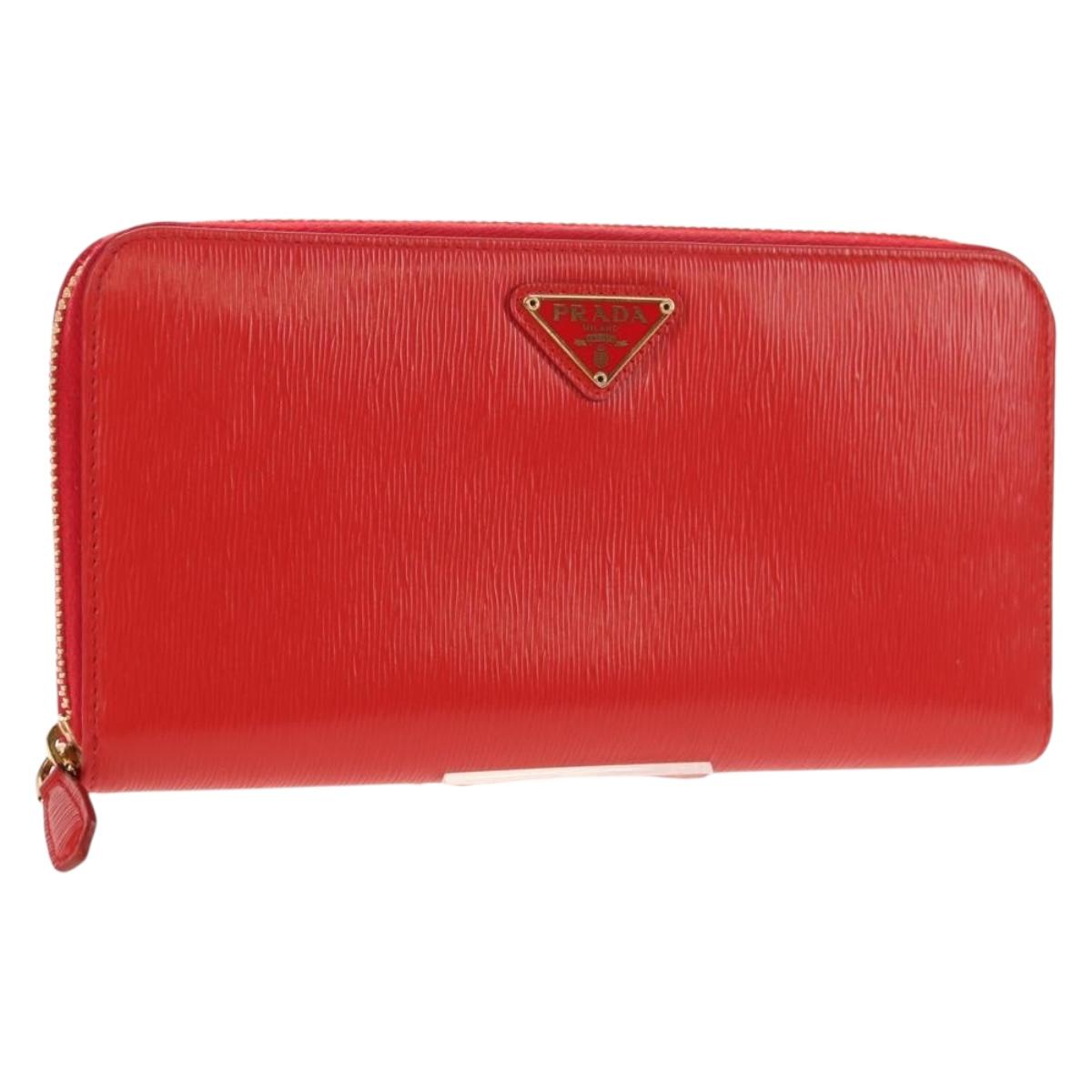 PRADA Long Wallet Leather Red Gold Auth am9179V