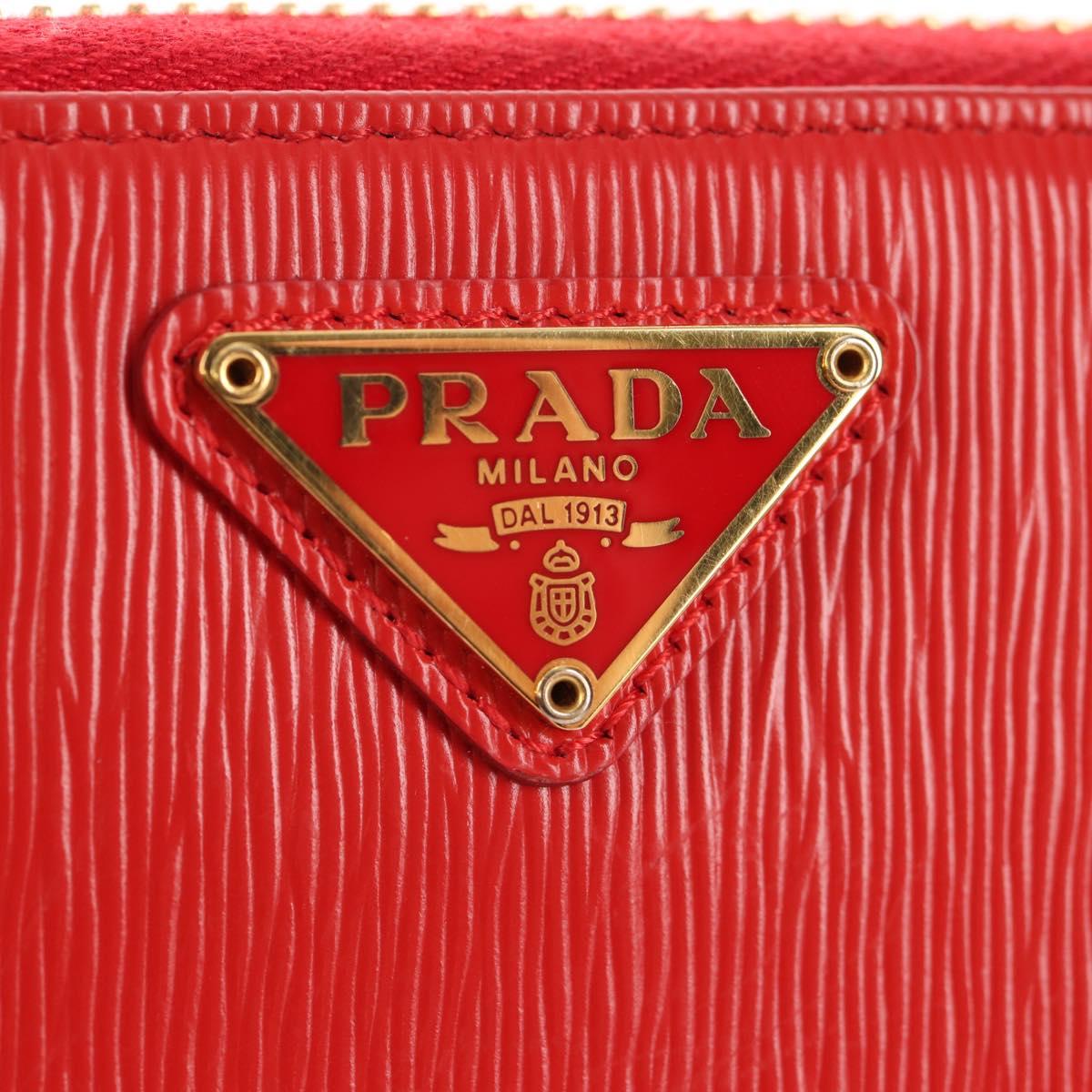 PRADA Long Wallet Leather Red Gold Auth am9179V