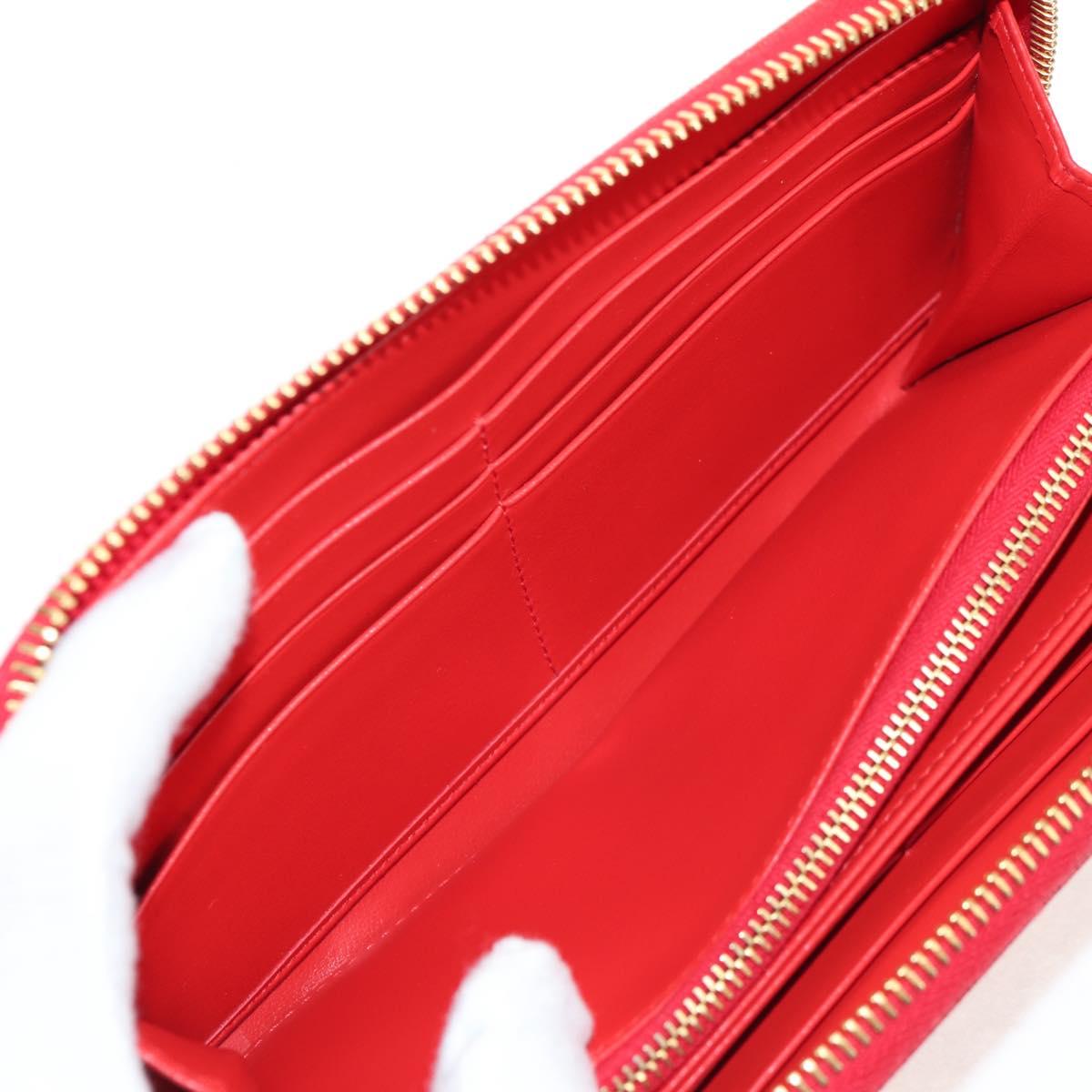 PRADA Long Wallet Leather Red Gold Auth am9179V