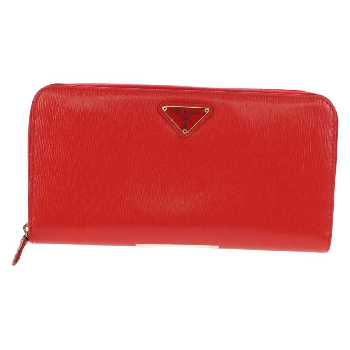 PRADA Long Wallet Leather Red Gold Auth am9179V