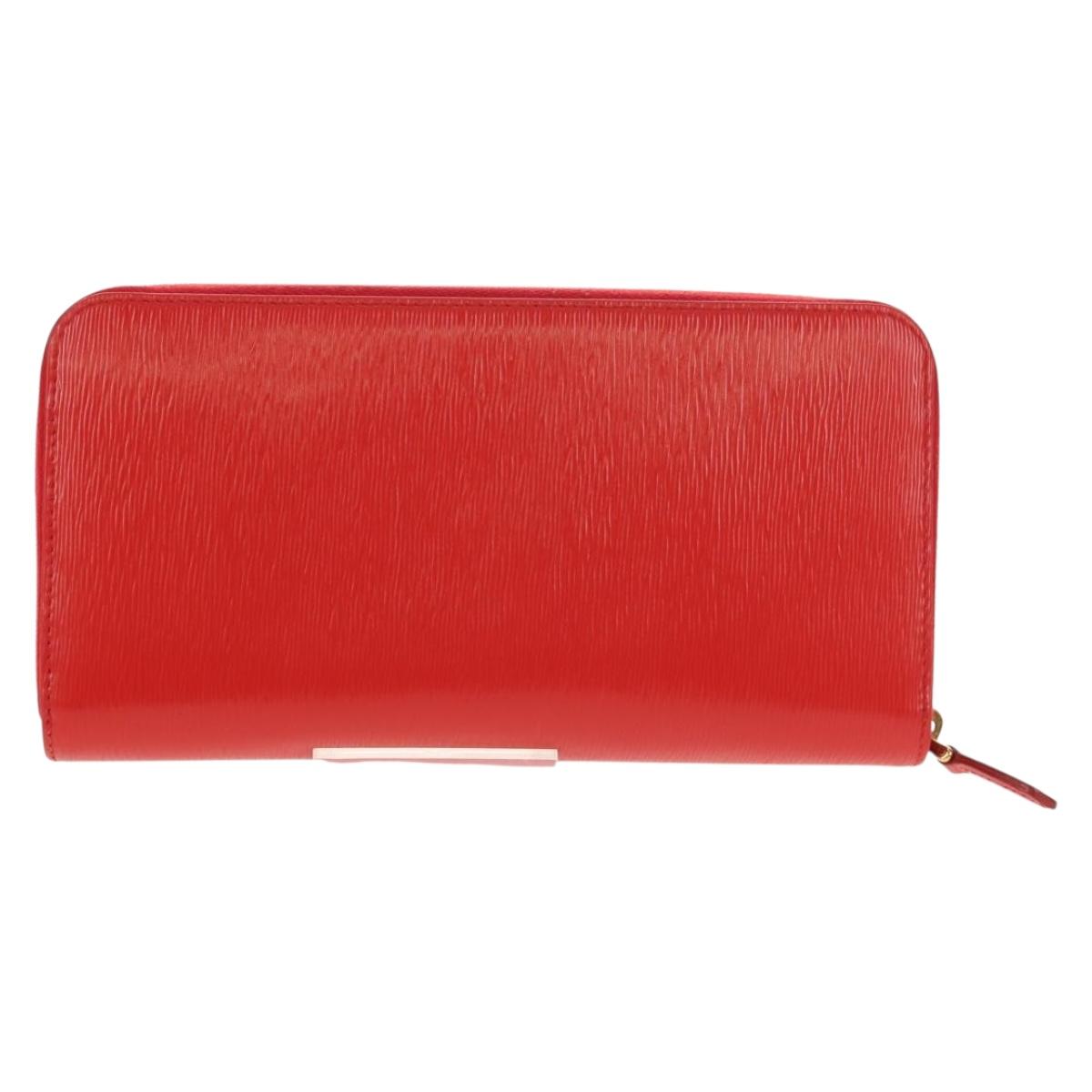 PRADA Long Wallet Leather Red Gold Auth am9179V