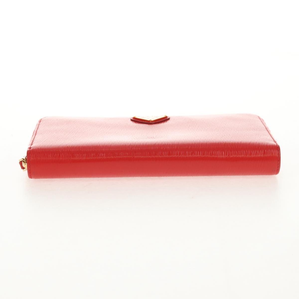 PRADA Long Wallet Leather Red Gold Auth am9179V