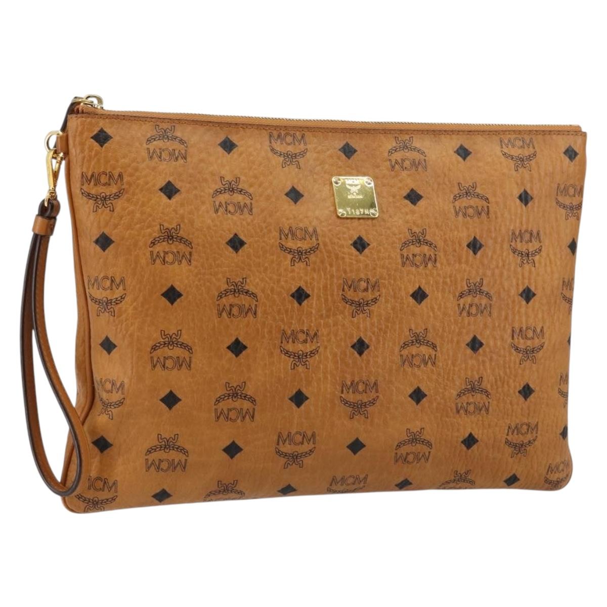 MCM Logogram Vicetos Clutch Bag PVC Leather Brown Gold Auth am9180