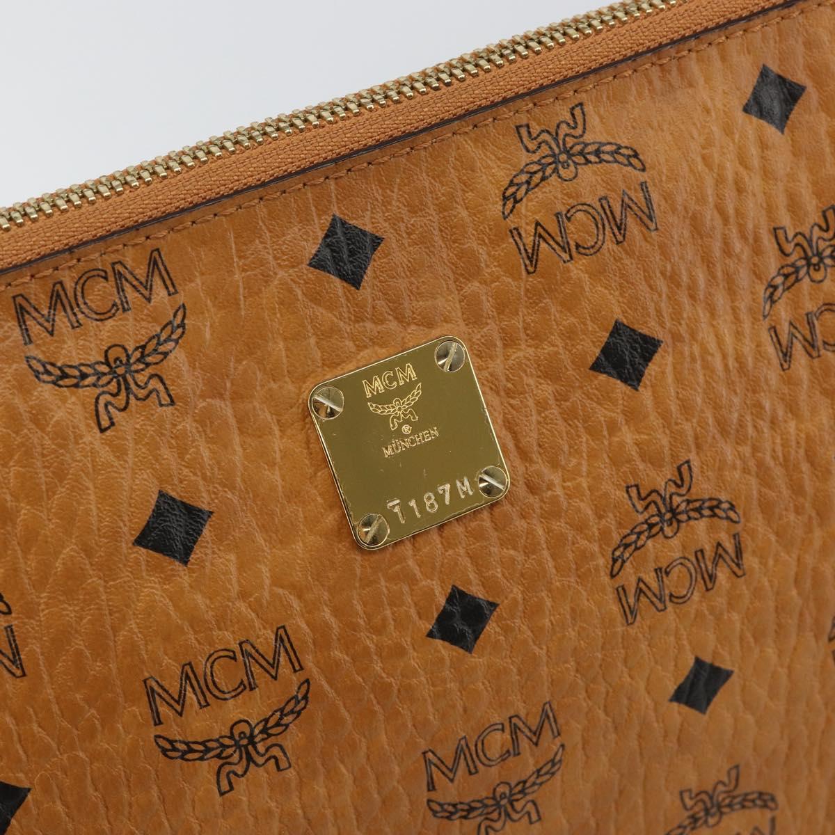 MCM Logogram Vicetos Clutch Bag PVC Leather Brown Gold Auth am9180