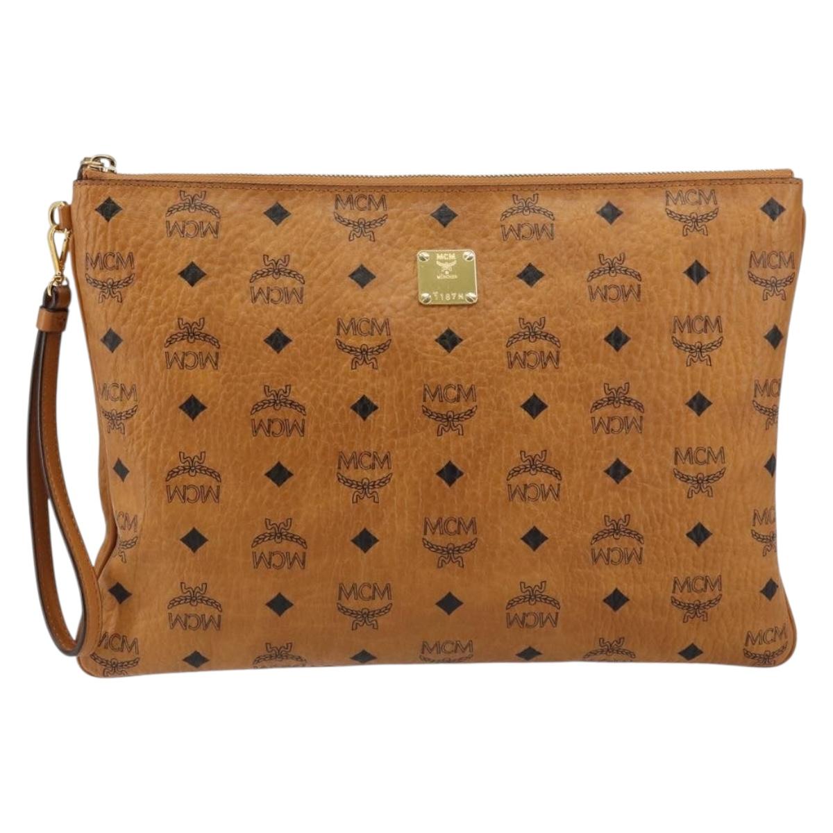 MCM Logogram Vicetos Clutch Bag PVC Leather Brown Gold Auth am9180