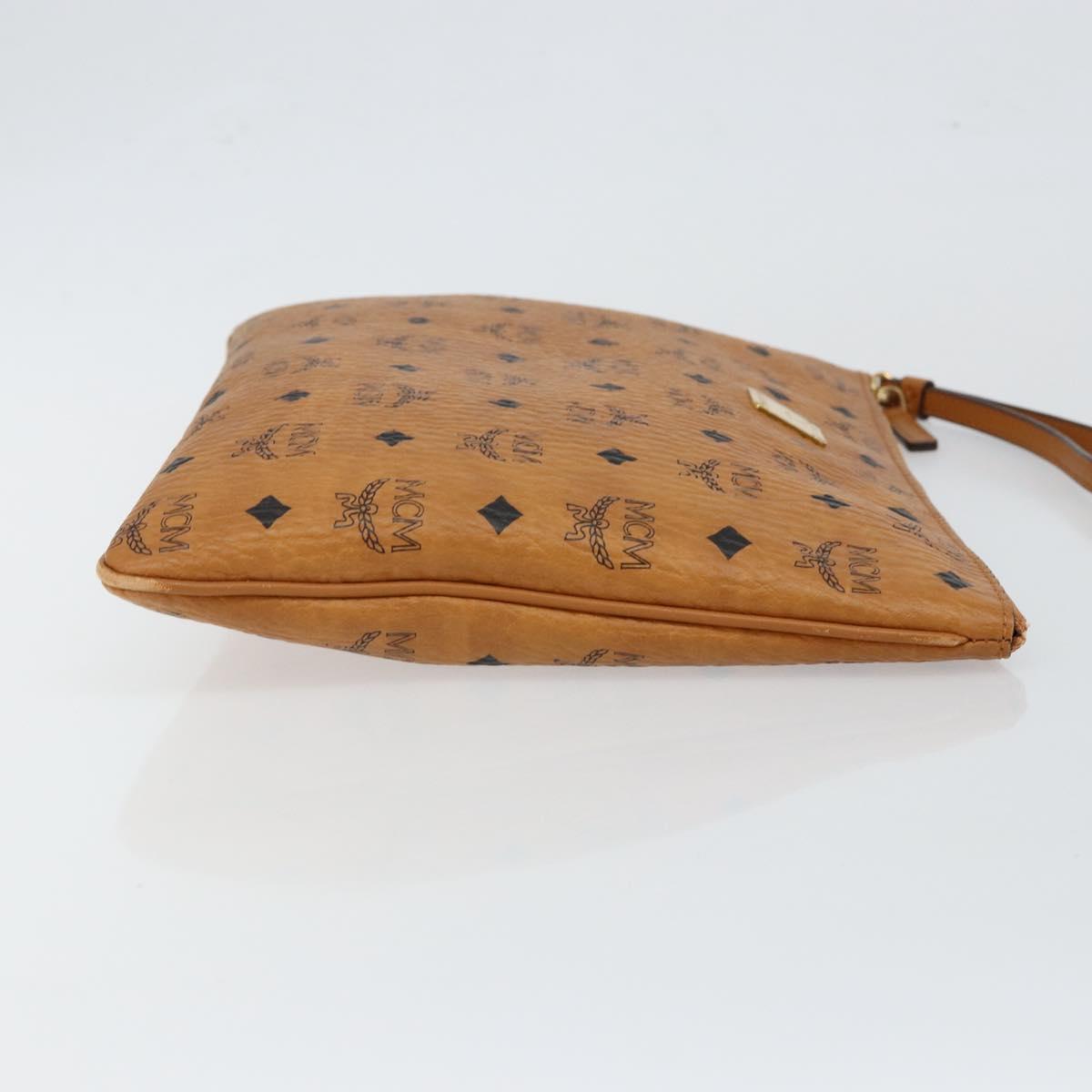 MCM Logogram Vicetos Clutch Bag PVC Leather Brown Gold Auth am9180