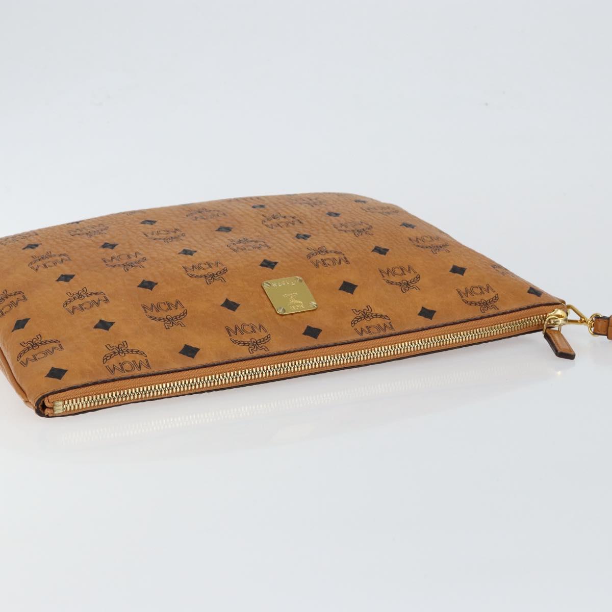 MCM Logogram Vicetos Clutch Bag PVC Leather Brown Gold Auth am9180